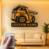Insegna in metallo LED a forma di camion ribaltabile personalizzata - Regalo per appassionati di costruzione - Decorazione per garage o ufficio