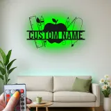 Cartel de nombre de profesor personalizado | Arte mural de metal LED en forma de manzana | Decoración de aula personalizada | Regalo de agradecimiento para profesores