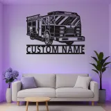Cartel de metal de camión de bomberos personalizado | Arte mural LED personalizado para regalo de bombero | Decoración de estación de bomberos y man cave