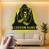 Insegna in metallo personalizzata con orso retroilluminato, regalo di fauna selvatica per amanti della natura, decorazione per cabina