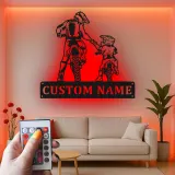 Cartel de metal personalizado con luz LED para padre e hijo motocross, regalo único para papá, decoración para garaje o man cave