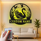 Insegna in metallo LED personalizzata con cigno, regalo per amanti della natura per decorare la camera da letto o il soggiorno