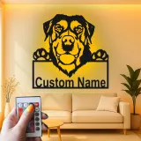Cartel de metal personalizado con luz LED de Rottweiler, regalo para amantes de los perros, decoración para sala de estar
