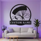 Personalisierte Skydiving LED-Leuchte | Individuelles Metallschild | Beleuchtete Fallschirmspringer-Silhouette | Geschenk für Abenteuerliebhaber