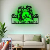 Décoration murale en métal personnalisée pour chien Shetland LED - Cadeau pour maman chien - Décor pour animaux de compagnie