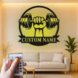 Custom Dumbbell Hand Grip Led Light Metal Wall Art Personalized Fitness Gift for Gym Lovers Home Gym Decor
