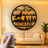 Custom Wolf Mountain Scene Led Light Metal Wall Art Personalized Gift for Nature Lovers Rustic Cabin Decor 1