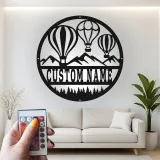 Personalisierte Heißluftballon-Schild | Individuelle Berg-Metall-Wandkunst | Kinderzimmer- und Wohnzimmer-Dekoration mit LED-Lichtern | Geschenk für Abenteuerlustige