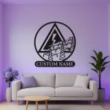 Art mural en métal LED d'électricien | Enseigne personnalisée de lineman avec lignes électriques | Décor industriel personnalisé pour bureau et garage