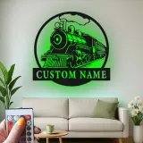 Décoration murale en métal personnalisée de train à vapeur avec rétroéclairage LED - Cadeau pour passionnés de trains, décoration pour man cave ou bureau