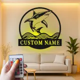 Enseigne en métal requin blanc personnalisée | Décoration murale LED prédateur des océans | Décor de maison de plage personnalisé pour passionnés de requins