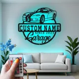 Custom Sports Car Garage Led Light Metal Wall Art Personalized Gift for Car Enthusiasts Garage Decor Sign