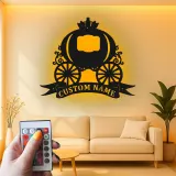 Cartel de metal LED de carroza de Cenicienta personalizado, regalo para niños, decoración de guardería de cuento de hadas