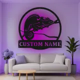 Insegna in metallo personalizzata con luce LED a forma di camaleonte, regalo unico per amanti dei rettili, decorazione per camera da letto