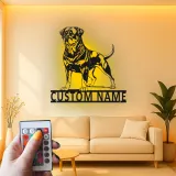 Rottweiler Custom Name Metal Sign | LED Light Pet Portrait Wall Art | Dog Lover Memorial Gift