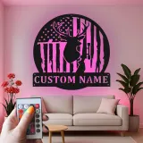 Custom Deer American Flag Led Light Metal Wall Art Hunting Gift for Him Rustic Cabin Decor