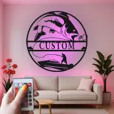 Arte murale in metallo da pesca su misura | Insegna LED personalizzata per pescatore | Arredo per casa al lago e regalo per angler