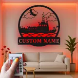 Décoration murale en métal personnalisée Remorqueur avec rétroéclairage LED Cadeau nautique pour les amoureux de bateaux Décor maritime personnalisé pour la maison