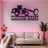 Cartel de Cargadora de Ruedas Personalizado de Metal | Decoración de Construcción LED | Arte Personalizado de Maquinaria Pesada para Regalo de Operador