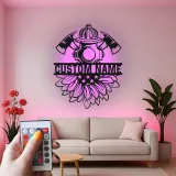 Custom Firefighter Metal Sign with LED | Personalized Fire Dept. Wall Art | Fireman Gift for Home or Station with Sunflower Decor