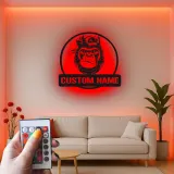 Decoración mural de metal LED con gorila | Cartel personalizado con nombre para sala de hombres | Decoración selvática y de fauna a medida para él