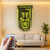 Custom Disc Golf Basket Led Light Metal Wall Art Personalized Gift for Disc Golfers Game Room or Man Cave Decor