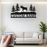 Custom Moose Metal Wall Art | Personalized LED Sign for Cabin Decor | Rustic Forest Scene for Outdoorsman Gift | Backlit Wildlife Art