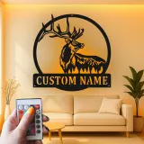 Personalisierte LED-Metall-Wandkunst mit Elch – Jagdgeschenk für Ihn, rustikale Hüttendeko