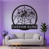 Insegna in metallo personalizzata con ragnatela | Arte murale LED personalizzata | Decorazione per man cave gotica e regalo per amanti degli aracnidi