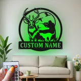 Custom Deer Hunting LED Metal Sign | Personalized Hunter & Dog Wall Art | Rustic Cabin Decor | Unique Gift for Outdoorsman