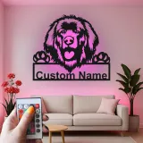 Cartel de metal personalizado con luz LED de perro de Terranova, regalo para padres de mascotas, decoración de salón o entrada 1