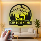 Personalisiertes LED-Metallschild für Berg-Reh-Szenen – Einzigartiges Geschenk für Naturfreunde, Dekoration für Berghütte oder Lodge
