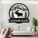 Cartel de metal LED con alce y montaña, regalo personalizado para amantes de la naturaleza, decoración de cabaña