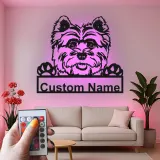 Cartel de metal LED personalizado de Yorkie, regalo para amantes de los perros, decoración para la sala de estar
