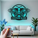 Luna Moth LED Metal Wall Art | Personalized Butterfly Sign | Custom Nature Decor for Boho & Biophilic Interiors | Garden Lover Gift