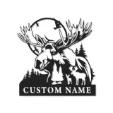 Custom Moose Family Sign | LED Lighted Metal Wall Art | Rustic Cabin Decor | Personalized Lodge Signage | Outdoorsman Gift