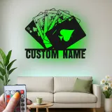 Royal Flush Metal Wall Art | Personalized LED Poker Room Sign | Custom Name Card Player Gift | Game Room Decor