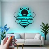 Insegna in metallo LED personalizzata con ape - Regalo per amanti della natura, decorazione per asilo o giardino