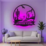 Custom Desert Landscape Led Light Metal Wall Art Personalized Southwest Decor Gift Living Room Western Style