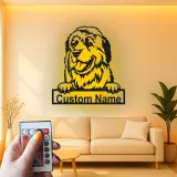 Cartel de metal personalizado con luz LED de perro de Terranova, regalo para padres de mascotas, decoración de salón de perros