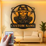 Custom Skull Fighter Pilot Metal Sign | Personalized LED Aviation Wall Art | Military Man Cave Decor | Gift for Him