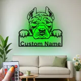 Panneau en métal LED personnalisé Pitbull | Art de silhouette de chien personnalisé | Cadeau pour amoureux des animaux | Décor moderne pour la maison