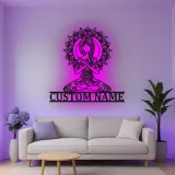 Cartel de metal personalizado con luz LED de meditación de yoga, regalo personalizado para amantes del yoga, decoración zen para sala de meditación