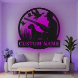 Custom Hunter and Dog Led Light Metal Wall Art Personalized Gift for Outdoor Enthusiasts Man Cave or Cabin Decor