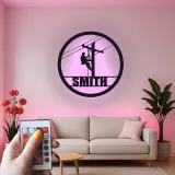 Plaque LED personnalisée pour lineman | Décoration murale en métal sur mesure pour électriciens | Cadeau pour technicien des réseaux | Déco garage et atelier