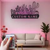 Insegna in metallo personalizzata con cactus succulento e luce LED, regalo per amanti delle piante, decorazione per soggiorno in stile deserto