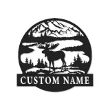 Custom Moose Mountain Scene Led Light Metal Wall Art Personalized Nature Lover Gift Cabin Decor