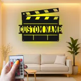 Panneau de Clap de Film Personnalisé | Art mural en métal LED pour Salle de Cinéma à Domicile | Ardoise de Film Personnalisée | Cadeau pour Amoureux du Cinéma