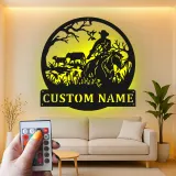 Cartel de metal personalizado con rancho vaquero y luz LED, regalo western para él, decoración rústica de granja