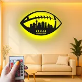 Plaque LED skyline football personnalisée | Décoration murale en métal de ville personnalisée | Décor salle de jeux et cadeau pour fan de sport | Lumière pour espace masculin